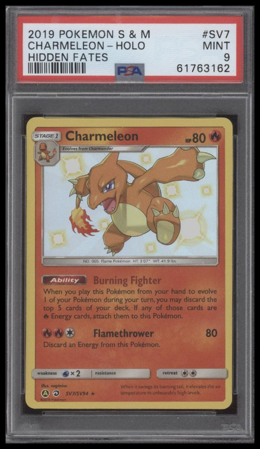Charmeleon-Holo 2019 Pokemon Sun & Moon Hidden Fates #SV7 Hidden Fates PSA 9