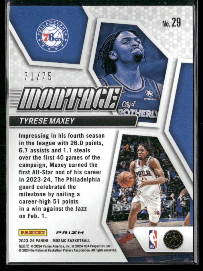 2023-24 Panini Mosaic #29 Tyrese Maxey Montage Mosaic Teal #/75