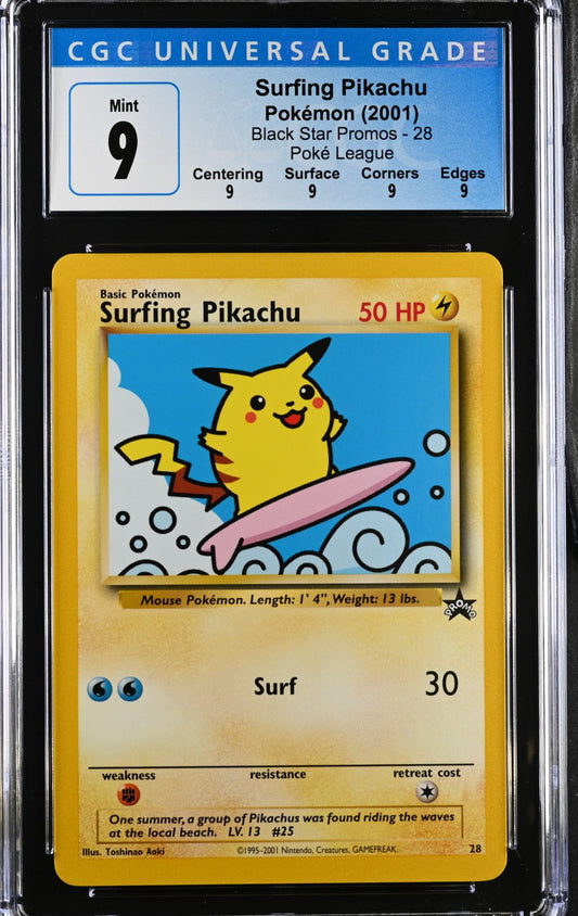 Surfing Pikachu 2001 Black Star Promos #28 CGC 9