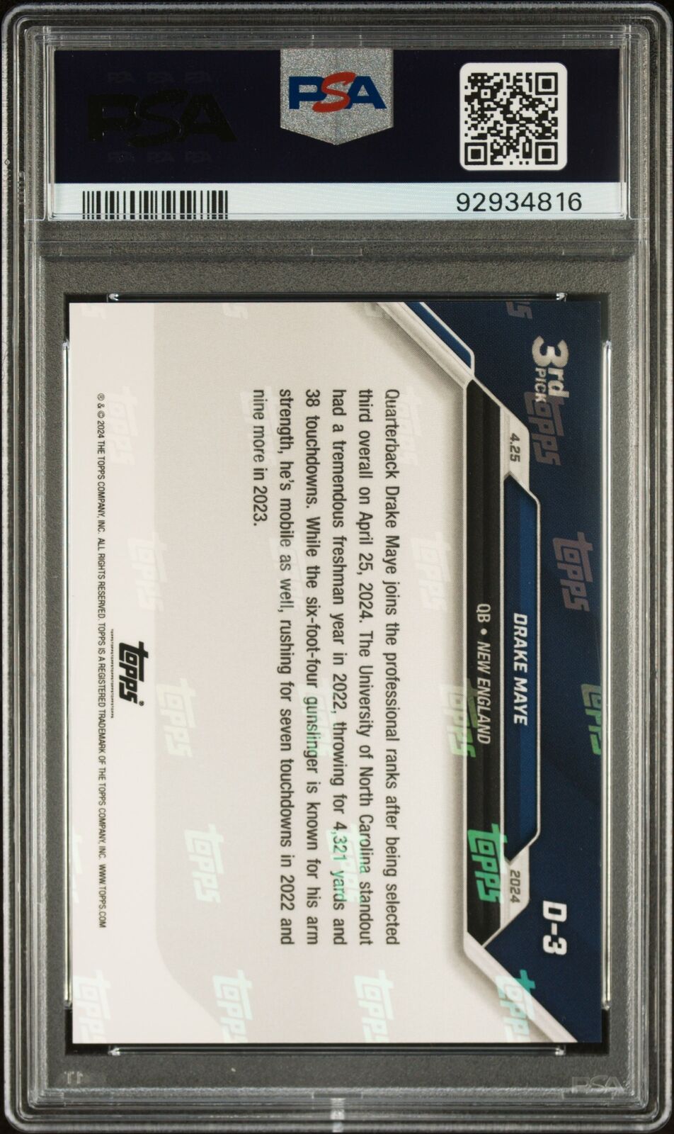 2024 Topps Now #D3 Drake Maye PSA 10