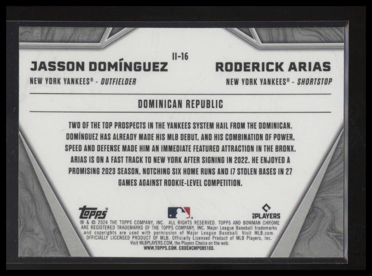 2024 Bowman Chrome Jasson Domínguez / Roderick Arias International Impact