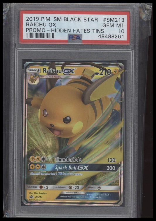 2019 Pokemon Sm Black Star Promo #SM213 Raichu Gx Promo-Hidden Fates Tins PSA 10