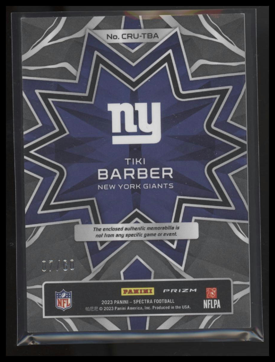 2023 Panini Spectra #CRU-TBA Tiki Barber Crush Neon Blue #/60