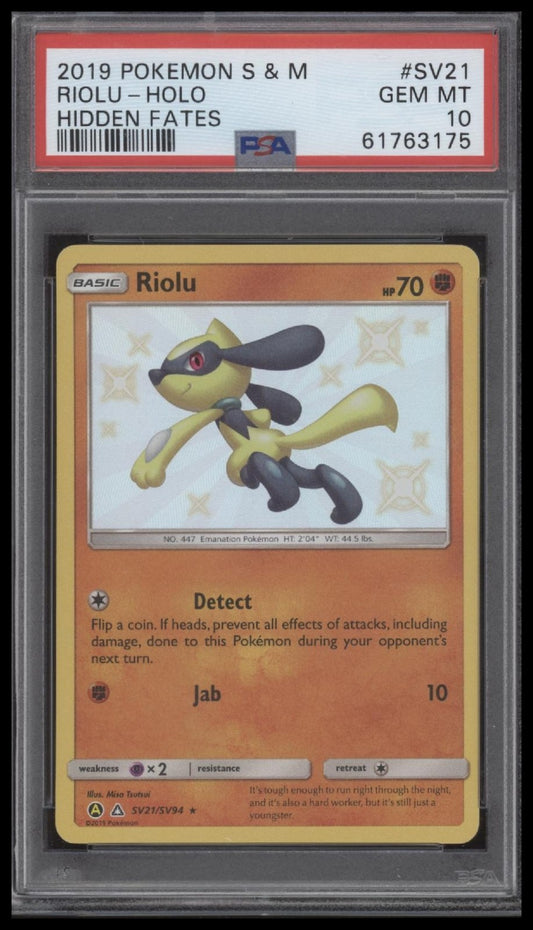 Riolu-Holo 2019 Pokemon Sun & Moon Hidden Fates #SV21 Hidden Fates PSA 10