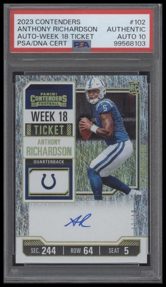 2023 Panini Contenders #102 Anthony Richardson Auto-Week 18 Ticket /18
