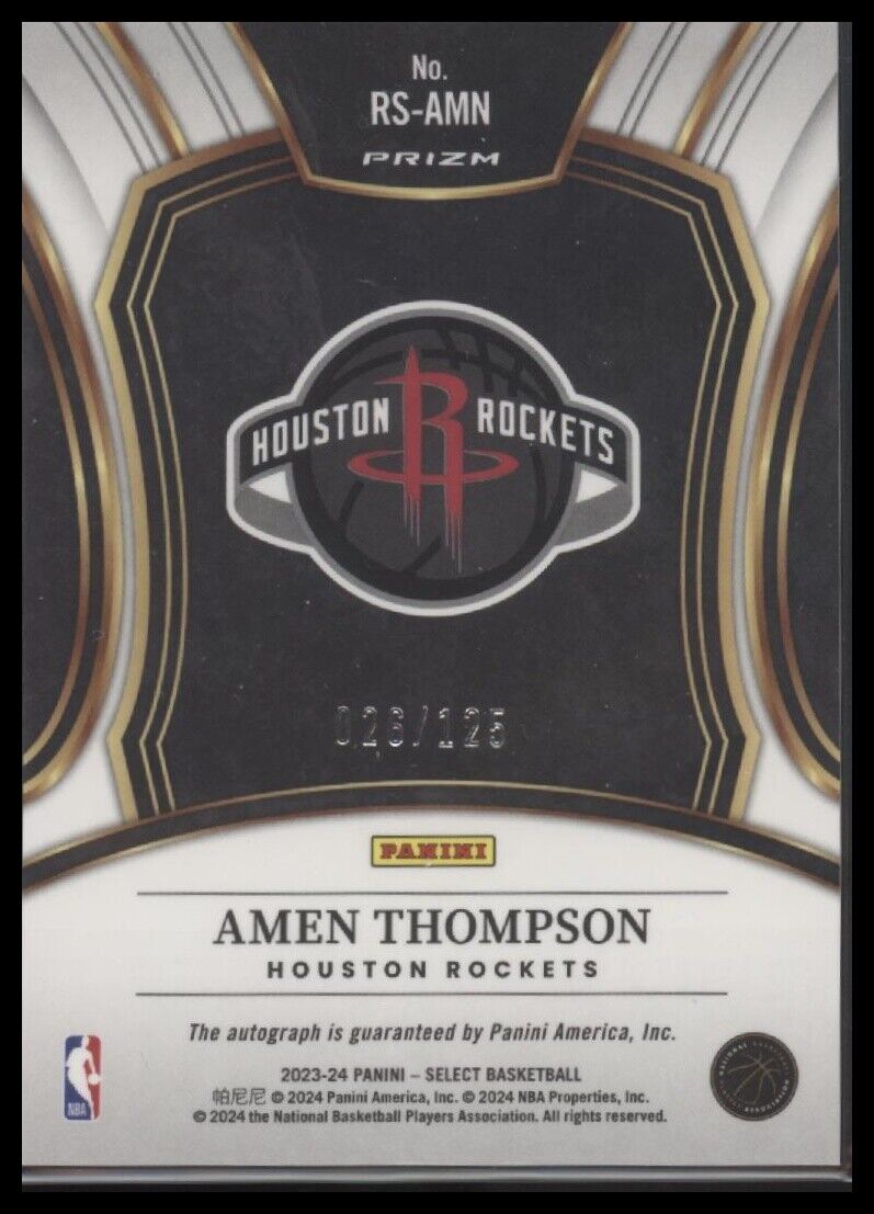 2023-24 Panini Select #RS-AMN Amen Thompson Rookie Signatures #/125