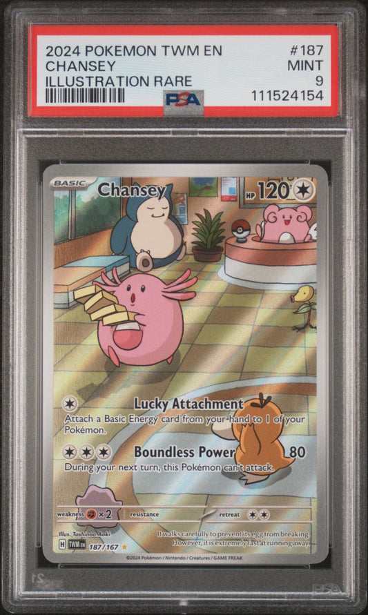 Chansey 2024 Pokemon Twm En-Twilight Masquerade #187 Illustration Rare PSA 9