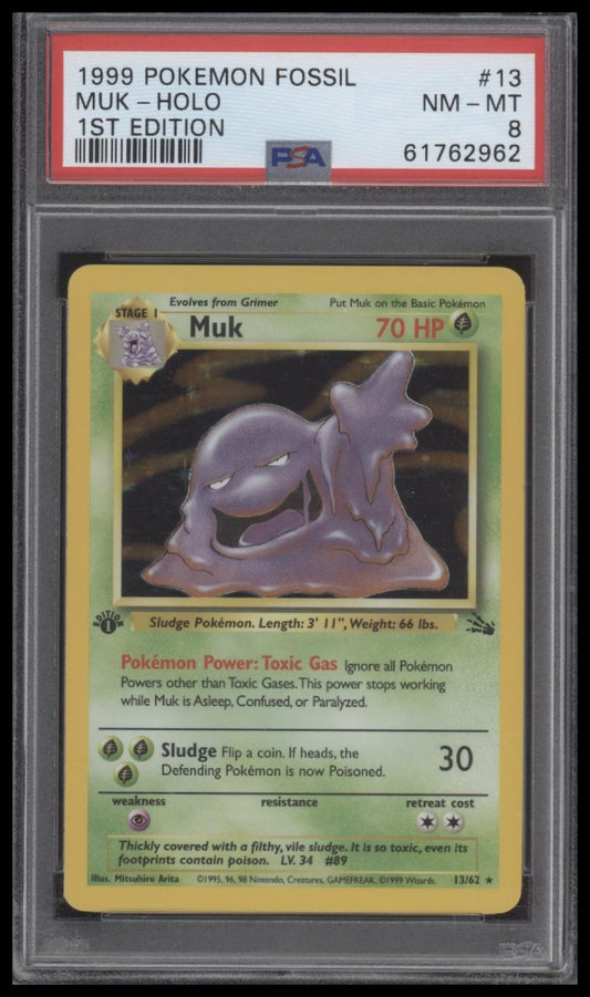 Muk-Holo 1999 Pokemon Fossil #13 1st Edition PSA 8