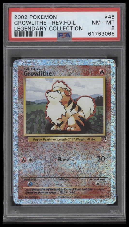 Growlithe-Rev.Foil 2002 Pokemon Legendary Collection #45 PSA 8