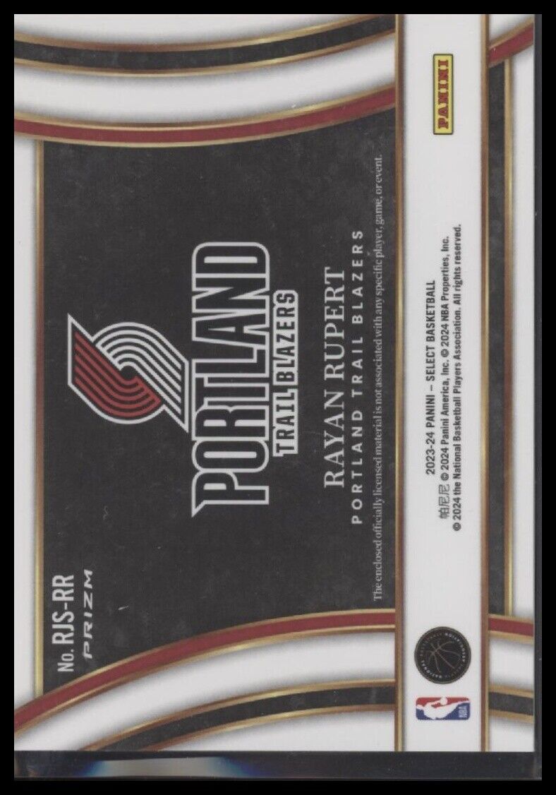 2023-24 Panini Select #RJS-RR Rayan Rupert Jumbo Rookie Swatches