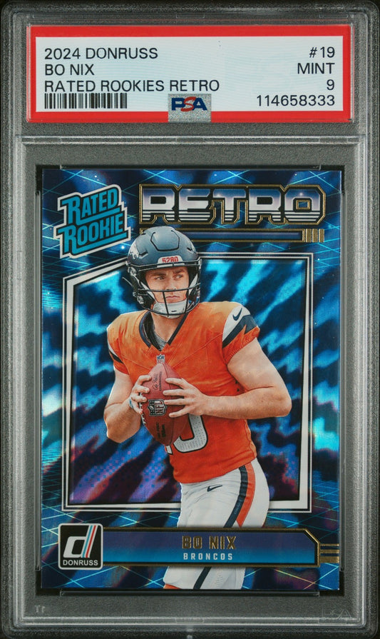 Bo Nix 2024 Panini Donruss Rated Rookies Retro #19 PSA 9