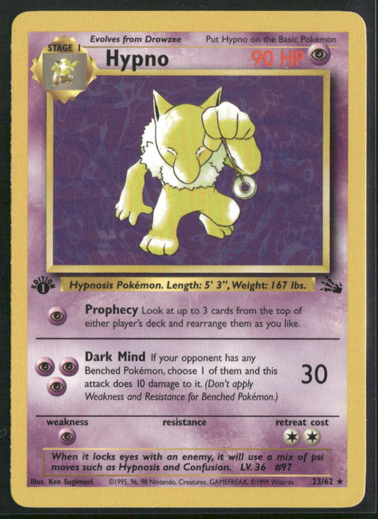 Pokemon Fossil #23/62 Hypno 1st Edition