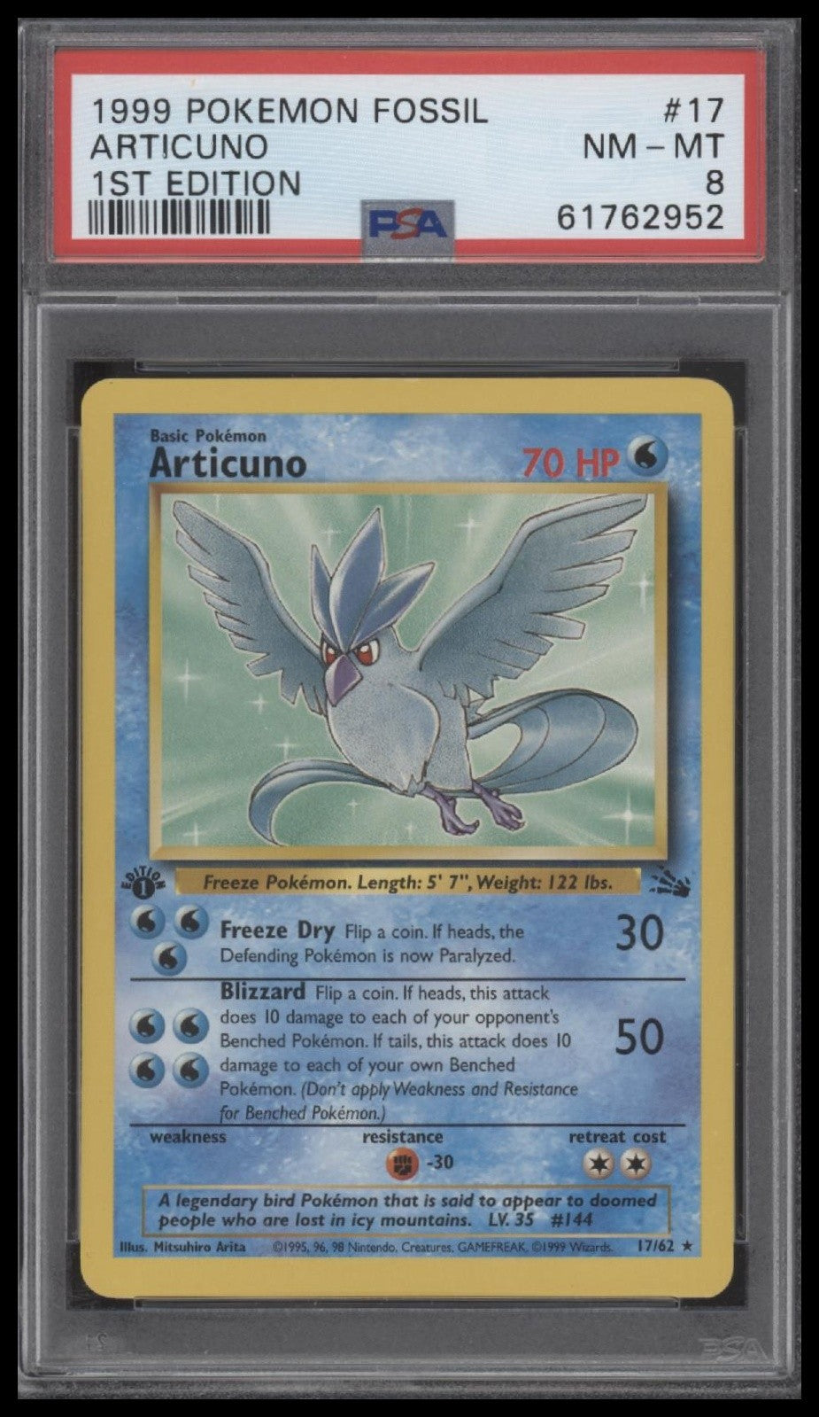 Articuno 1999 Pokemon Fossil #17 1st Edition PSA 8
