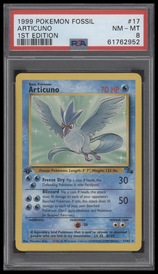 Articuno 1999 Pokemon Fossil #17 1st Edition PSA 8