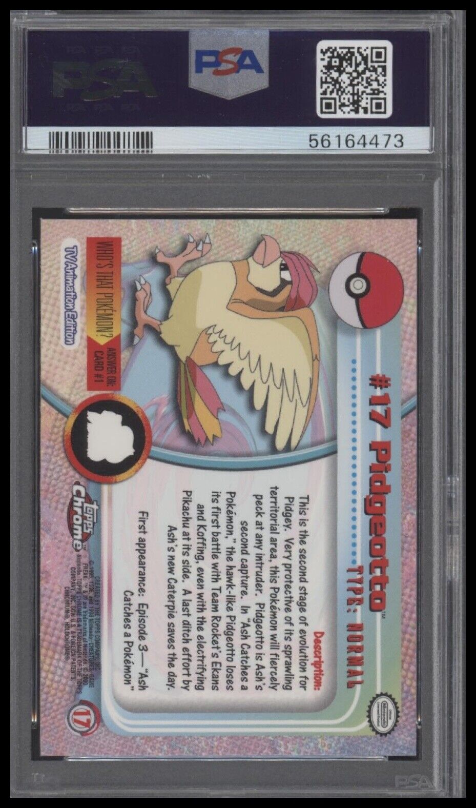 2000 Topps Chrome Pokemon T.V. #17 Pidgeotto Pokemon T.V. PSA 9