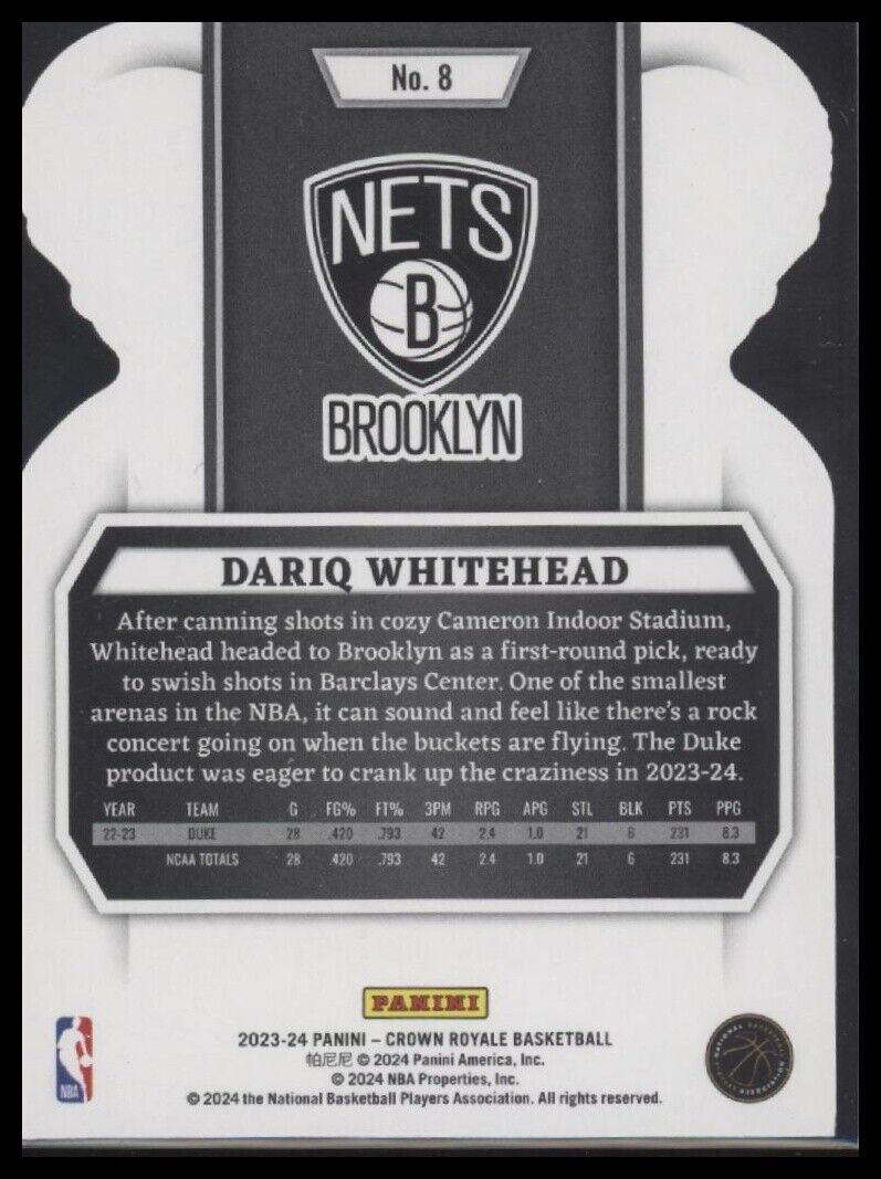2023-24 Panini Crown Royale #8 Dariq Whitehead