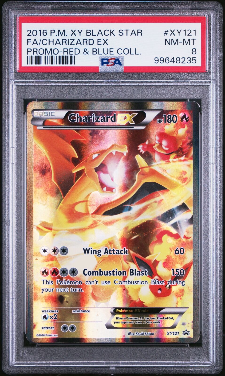 2016 Pokemon Xy #XY121 Fa/Charizard Ex Promo-Red & Blue Coll. PSA 8