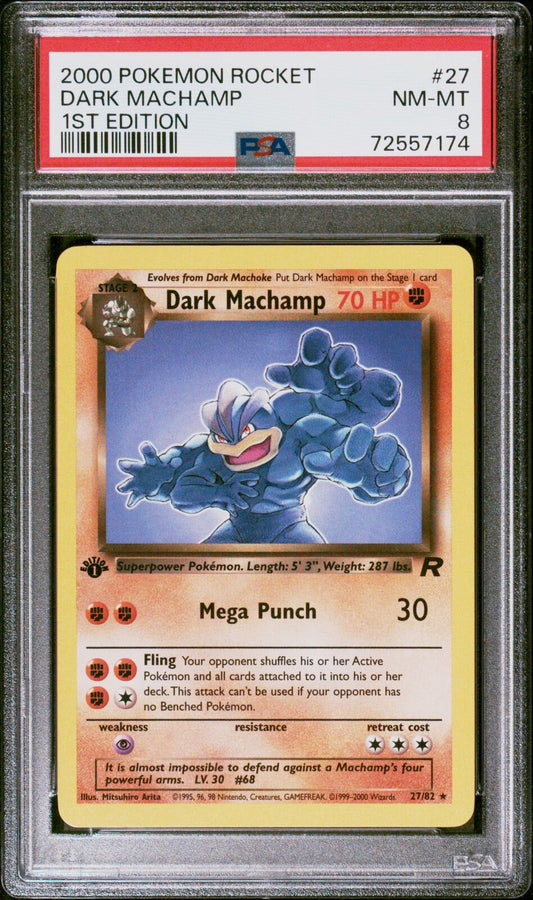 2000 Pokemon Rocket #27 Dark Machamp 1st Edition PSA 8