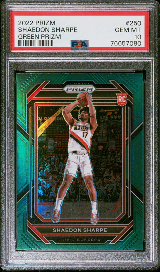 Shaedon Sharpe 2022 Panini Prizm #250 Green Prizm PSA 10