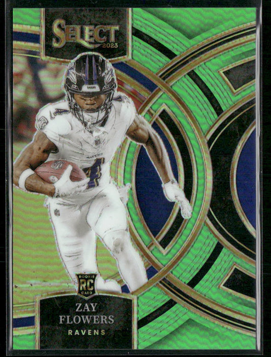 2023 Panini Select #157 Zay Flowers Neon Green Prizms #/49