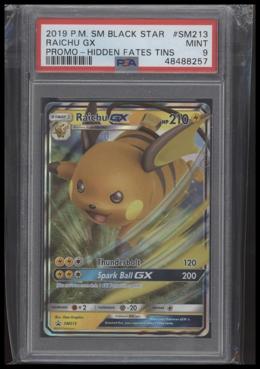 2019 Pokemon Sm Black Star Promo #SM213 Raichu Gx Promo-Hidden Fates Tins PSA 9