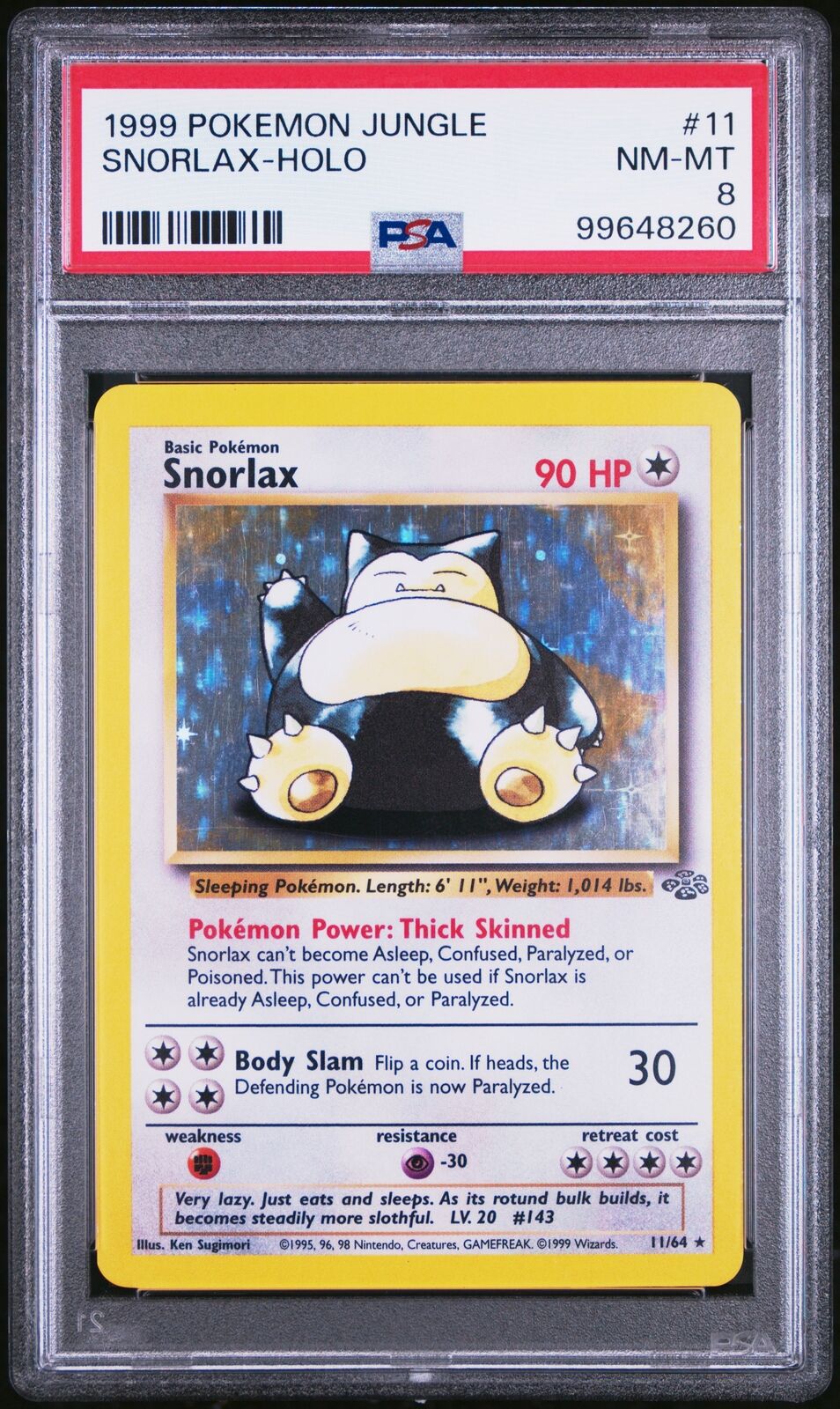 1999 Pokemon Jungle #11 Snorlax-Holo PSA 8