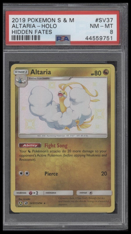 2019 Pokemon Sun & Moon Hidden Fates #SV37 Altaria-Holo Hidden Fates PSA 8
