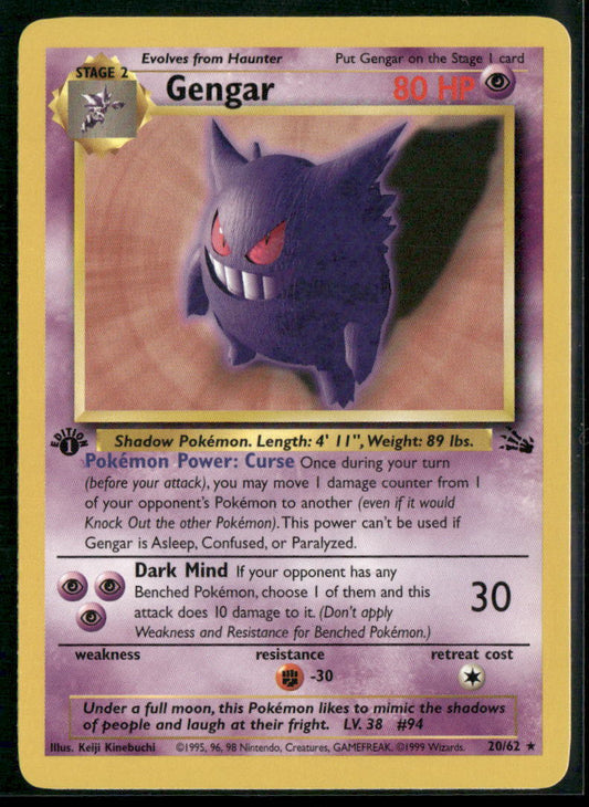 Pokemon Fossil #20/62 Gengar 1st Edition
