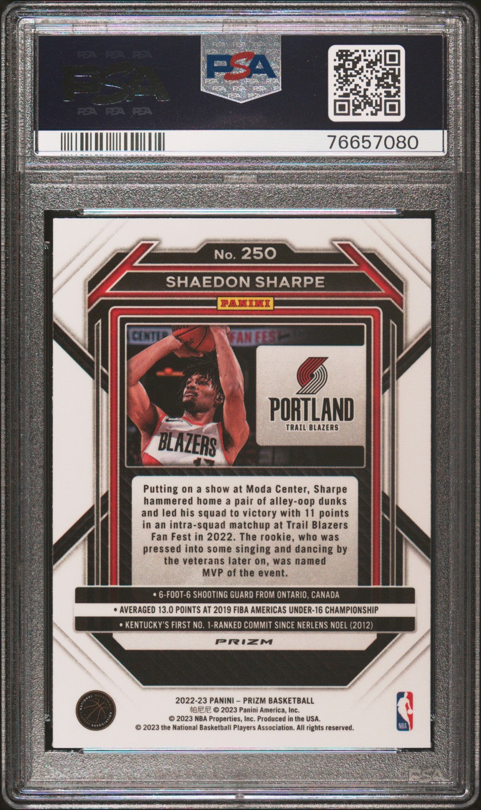 Shaedon Sharpe 2022 Panini Prizm #250 Green Prizm PSA 10