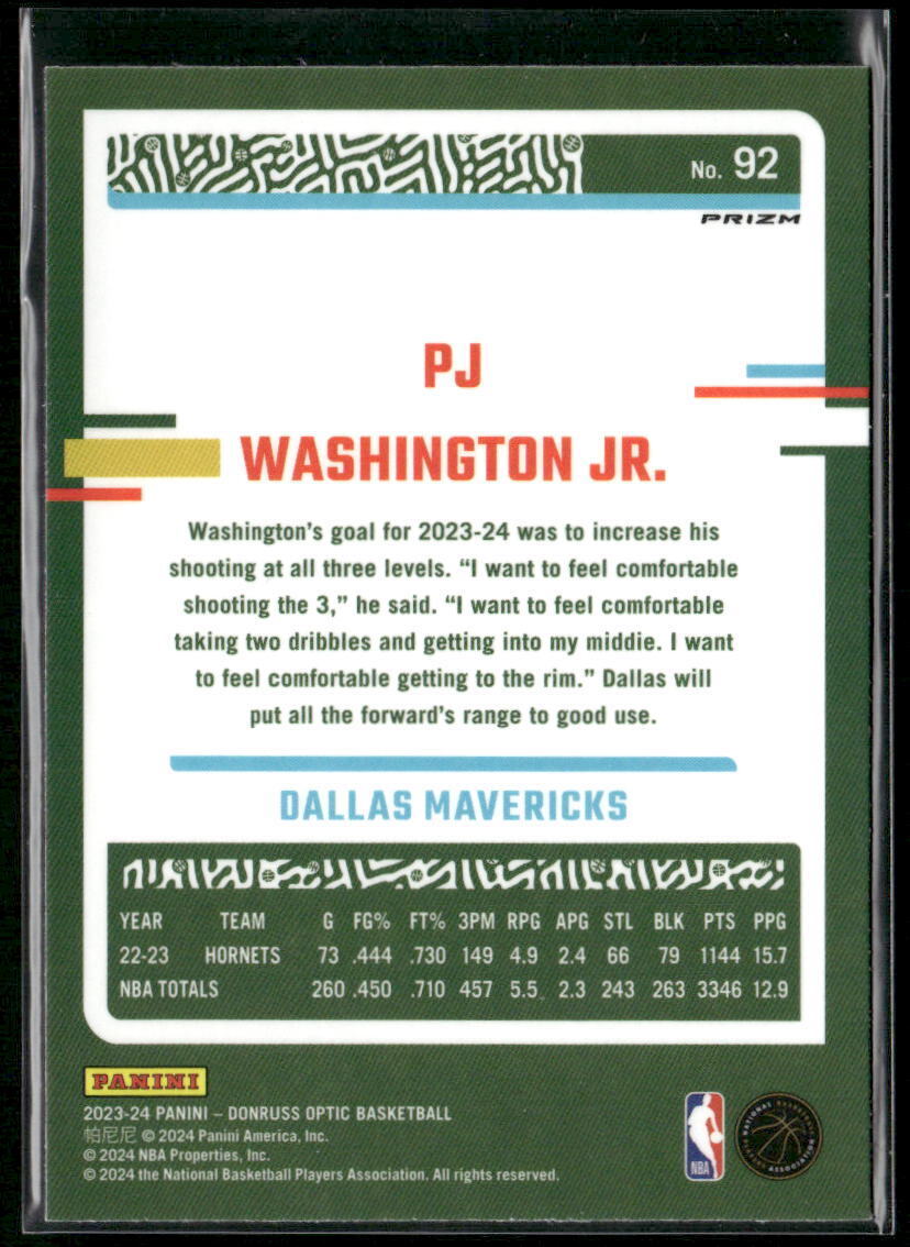 2023-24 Donruss Optic #92 P.J. Washington Jr. Choice Red and Green