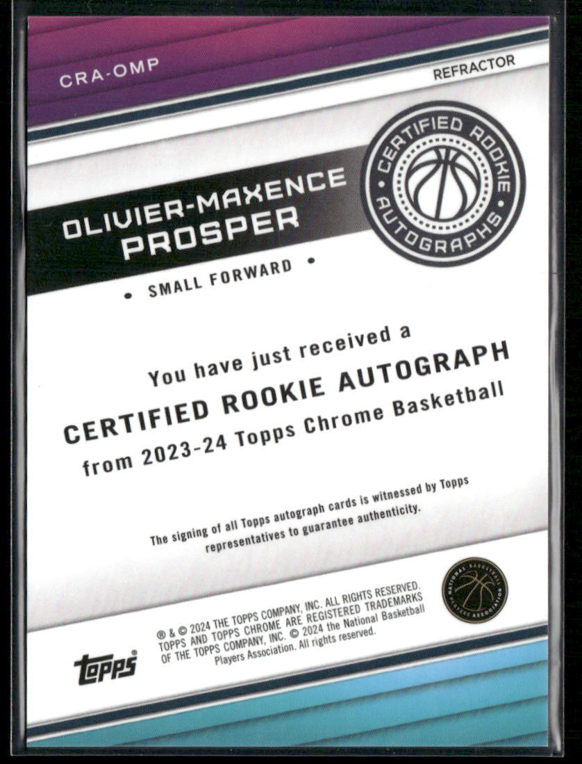 2023-24 Topps Chrome Olivier-Maxence Prosper Certified Rookie Autographs