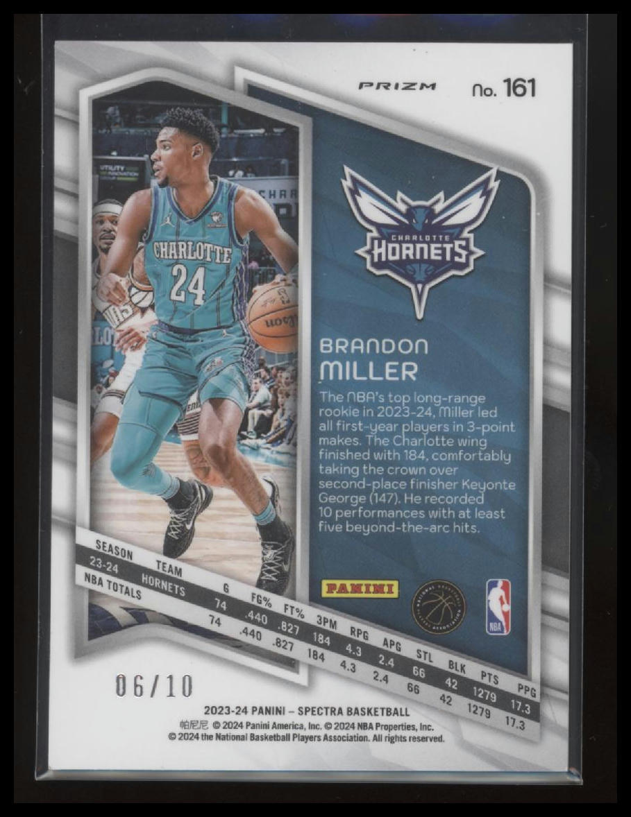 2023-24 Panini Spectra #161 Brandon Miller Gold #/10