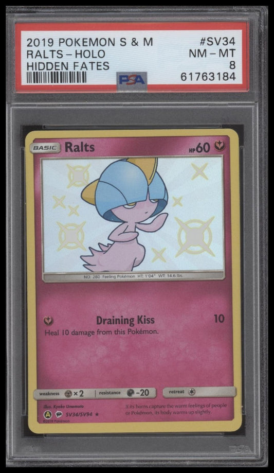Ralts-Holo 2019 Pokemon Sun & Moon Hidden Fates #SV34 Hidden Fates PSA 8