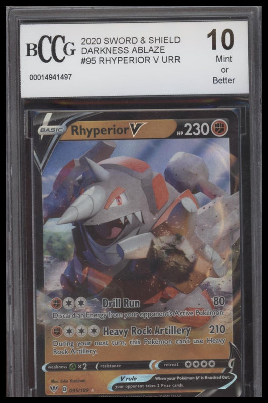 Rhyperior V 2020 Pokemon Sword and Shield Darkness Ablaze #95 BCCG 10.0