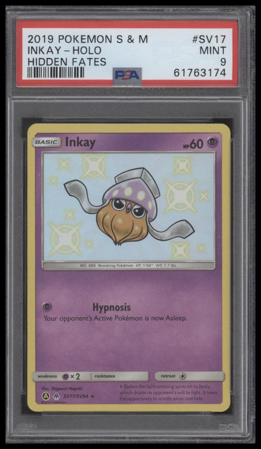 Inkay-Holo 2019 Pokemon Sun & Moon Hidden Fates #SV17 Hidden Fates PSA 9