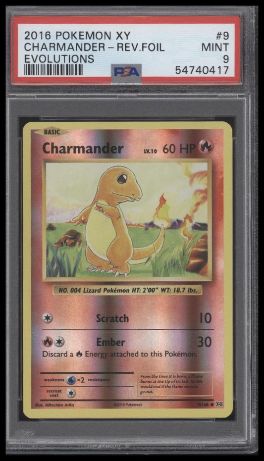 2016 Pokemon Xy Evolutions #9 Charmander-Rev.Foil Evolutions PSA 9