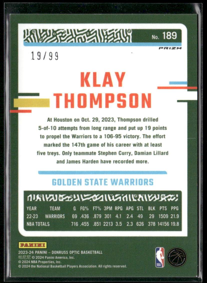2023-24 Donruss Optic #189 Klay Thompson Fast Break Purple #/99