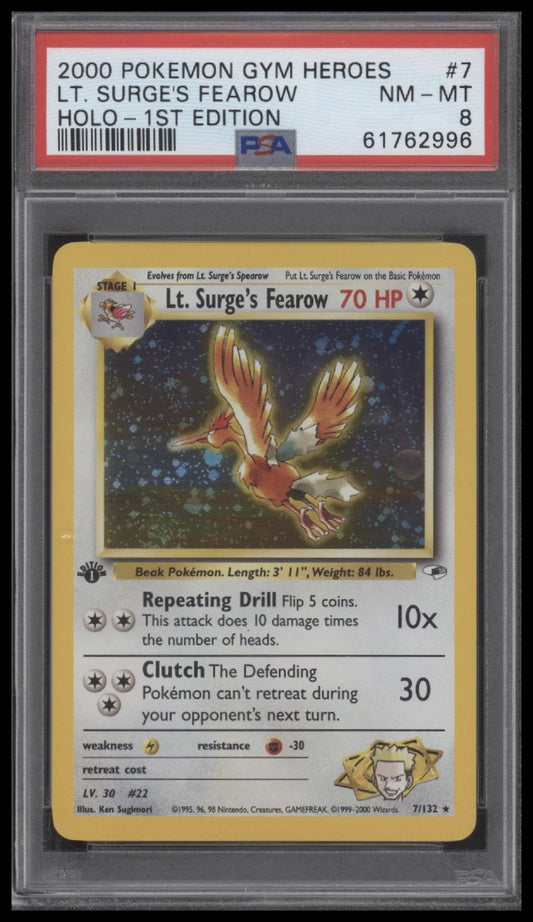 Lt. Surge'S Fearow 2000 Pokemon Gym Heroes #7 Holo-1st Edition PSA 8