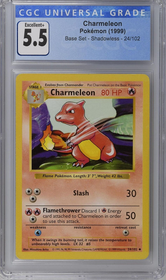 1999 Base Set (Shadowless) #24/102 Charmeleon CGC 5.5
