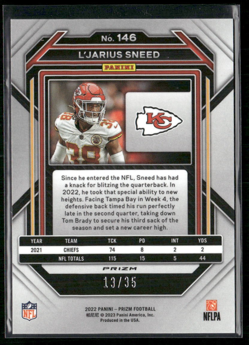 2022 Panini Prizm #146 L'Jarius Sneed No Huddle Purple #/35