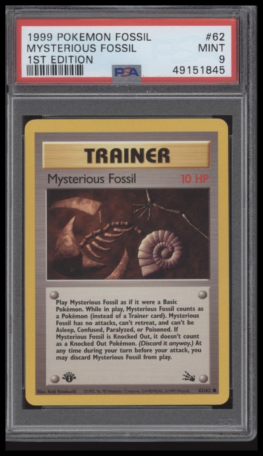 1999 Pokemon Fossil #62 Mysterious Fossil 1st Edition PSA 9