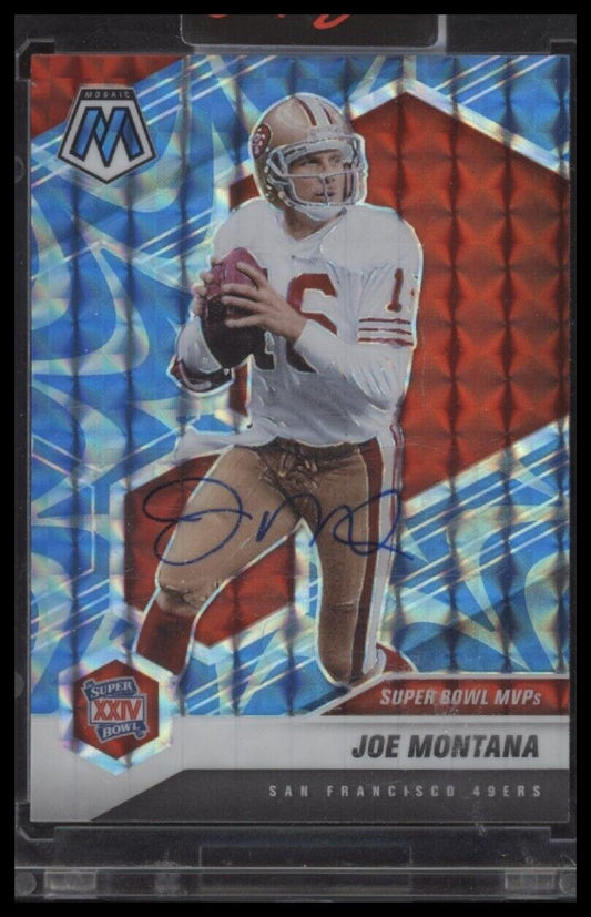 2021 Panini Mosaic #293 Joe Montana Prizm Reactive Blue - Certified Auto