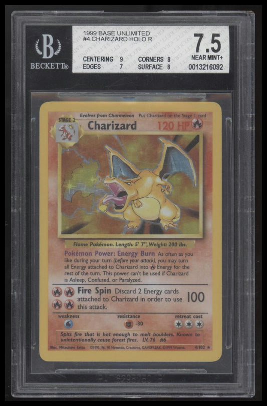 1999 Pokemon Base Unlimited #4 Charizard HOLO BGS 7.5