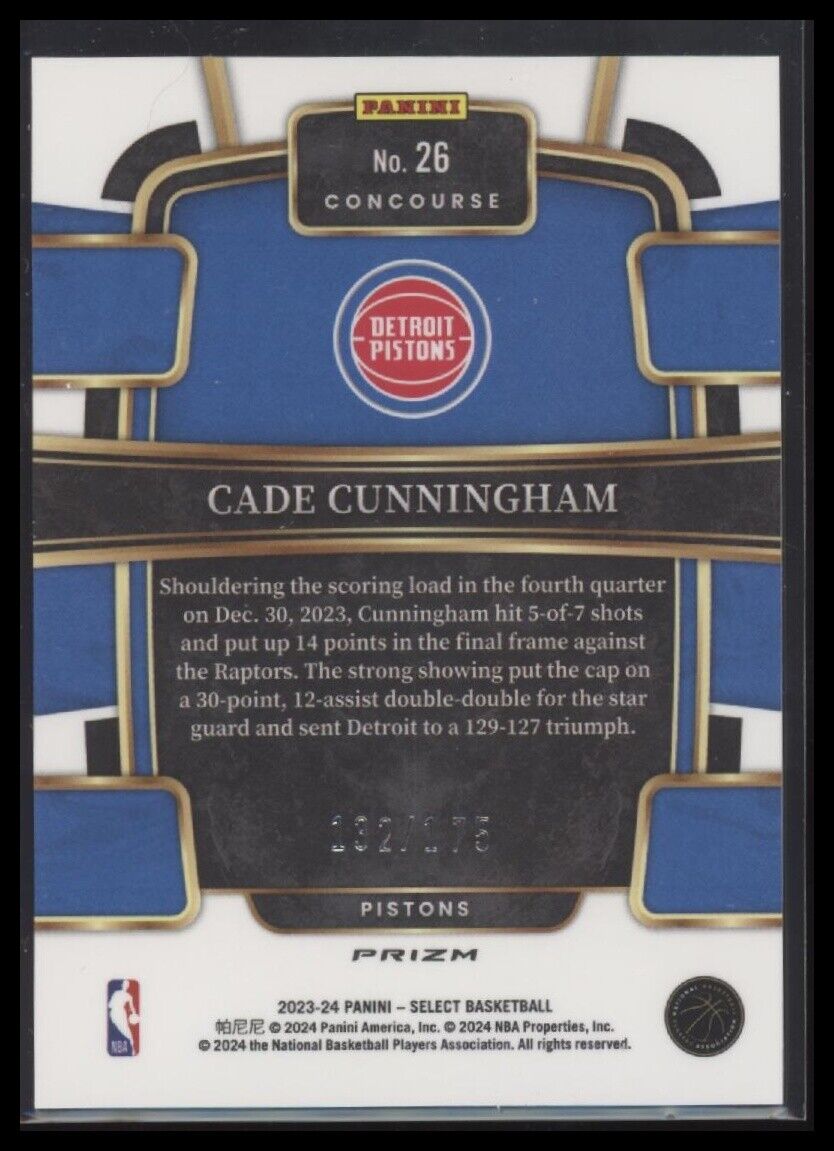 2023-24 Panini Select #26 Cade Cunningham Purple Flash Prizms #/175