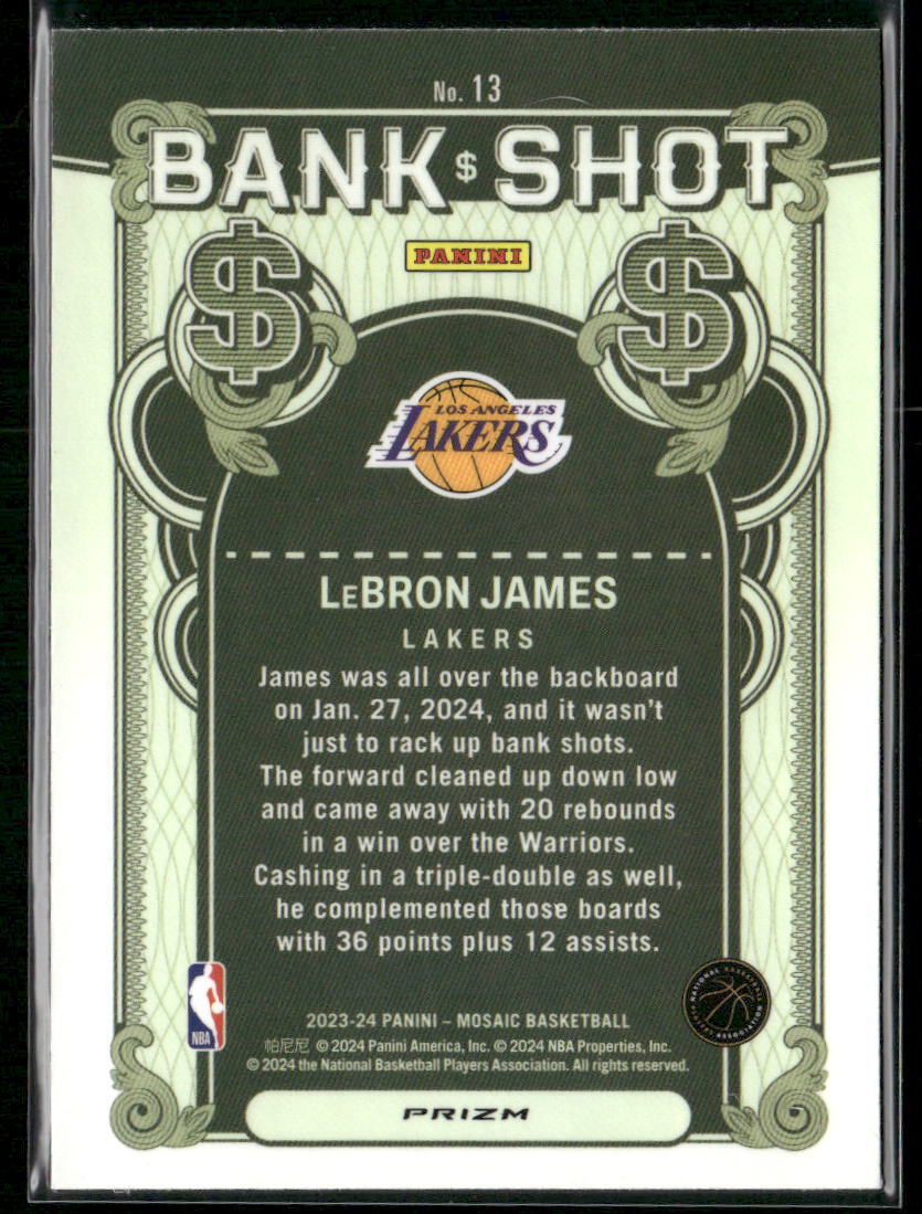 2023-24 Panini Mosaic #13 LeBron James Bank Shot Mosaic Prizm