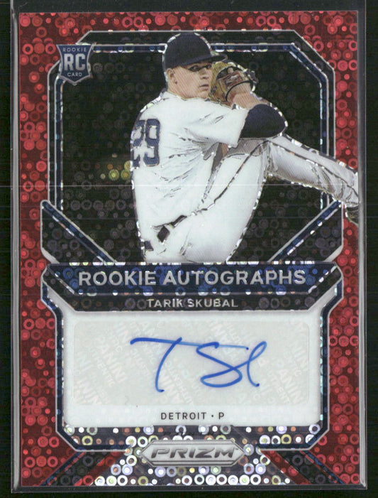 2021 Panini Prizm Tarik Skubal Rookie Autographs Red Donut Circles Prizm #/49