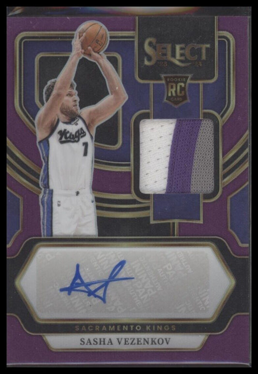 2023-24 Panini Select Sasha Vezenkov Rookie Jersey Autographs Purple Prizms #/99