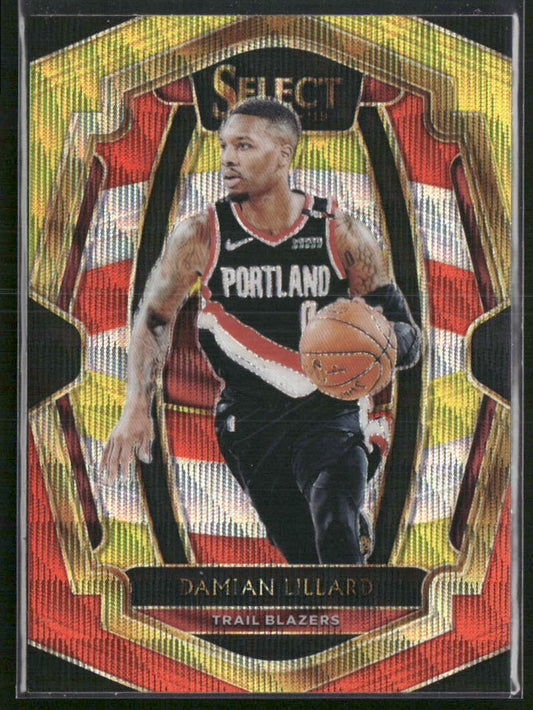 2018-19 Panini Select #150 Damian Lillard Tri-Color Prizms