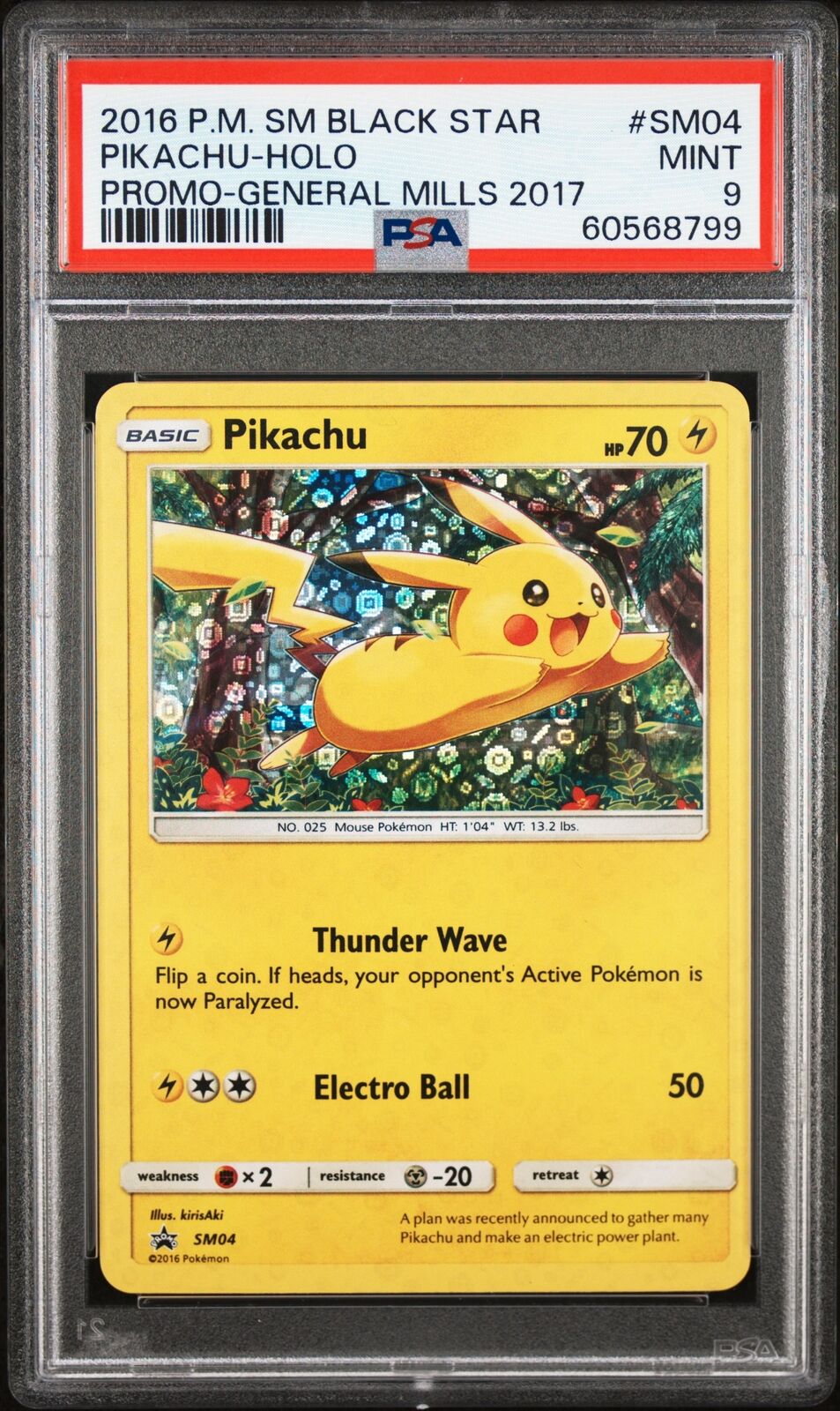 2016 Pokemon #SM04 Pikachu-Holo Promo-General Mills 2017 PSA 9