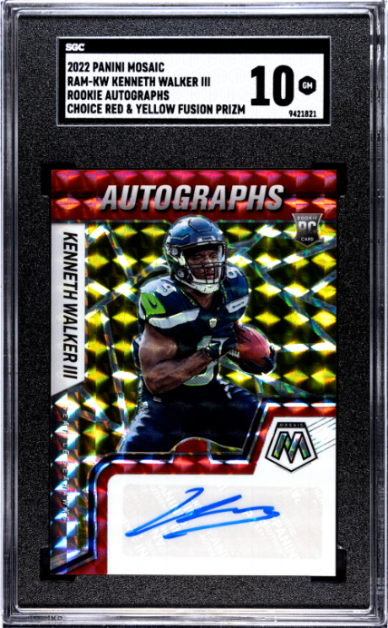 Kenneth Walker III 2022 Panini Mosaic Rookie Auto Choice Red/Yellow Prizm SGC 10